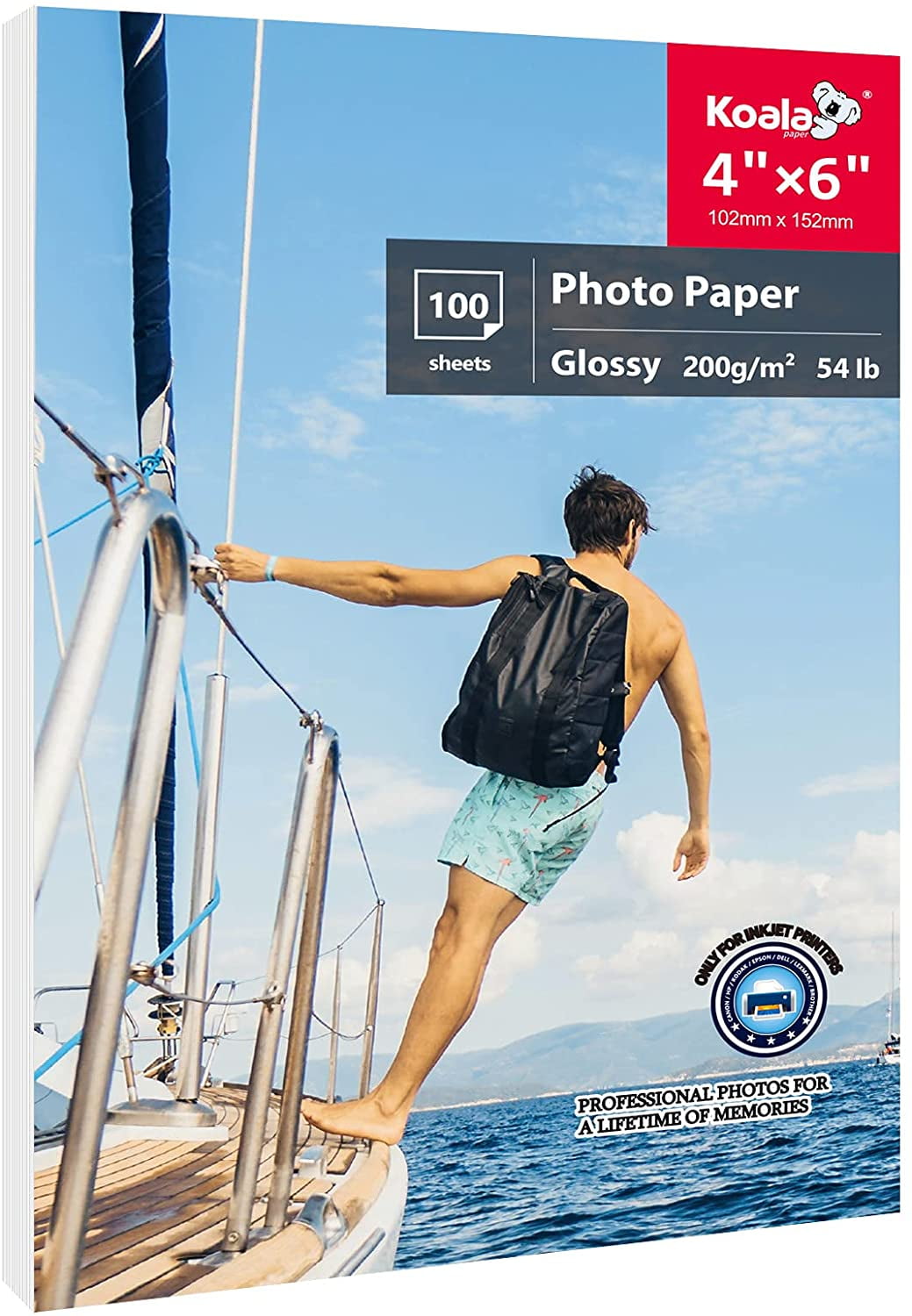 Koala Photo Paper 4x6 Glossy 100 Sheets 54lb Waterproof Long-lasting for Inkjet Printer with Pigment Ink 200gsm