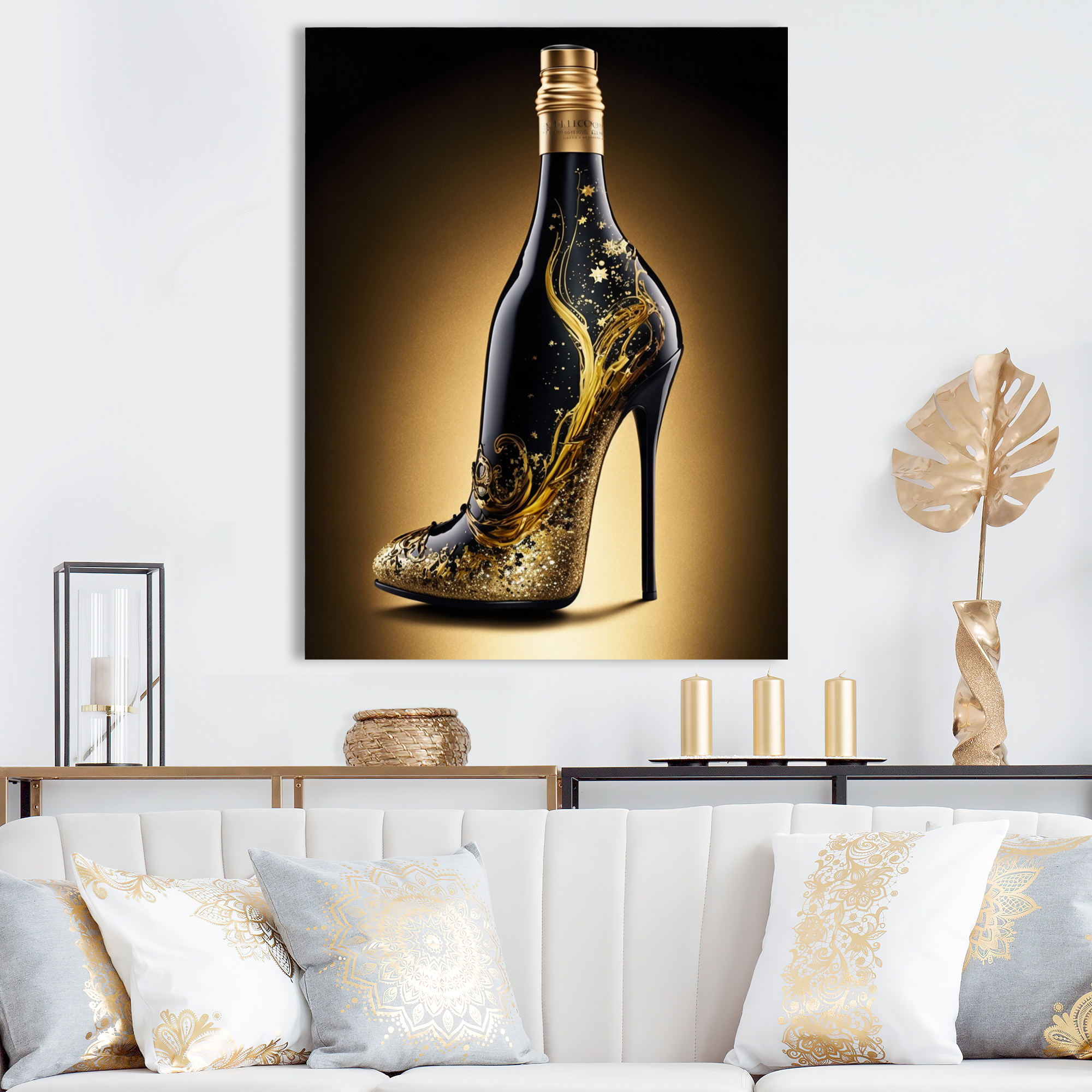 Designart Golden Champagne High Heel I Canvas Wall Art