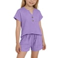 thumbnail image 5 of Babcutegg Girls Two-Piece Casual Outfit – Short Sleeve Top and Drawstring Waist Shorts Set for Summer Loungewear and Everyday Wear Purple Size 4, 5 of 10