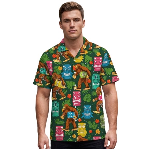 Casual Shirts for Mens Short Sleeve Button Down Printed Regular Mens Activities Shirt,Dark Green,L