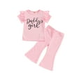 thumbnail image 2 of Aojekbee Baby Girl Summer Outfits Letter Print Short Sleeve T-Shirt and Elastic Flare Pants Cute 2 Piece Clothes, 2 of 10