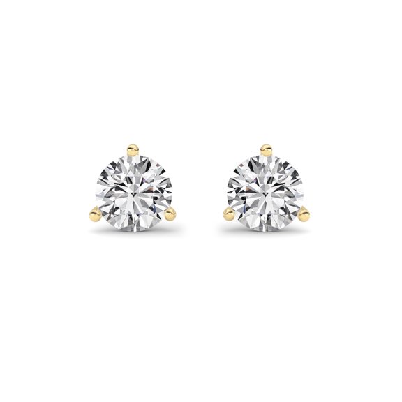 Fireborn Three Prong Martini G-Color Diamond Stud Earrings, 0.75 CTTW, 14K Yellow Gold