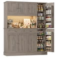 thumbnail image 3 of Homfa 72.8" Tall Kitchen Pantry Cabinet with LED & Charging Station, Modern Storage Cabinet with Drawers and Door Shelves, 8 Doors Freestanding Cupboard Buffet for Dining Room, Gray, 3 of 9