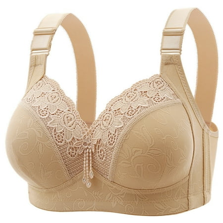 Ousvtion on Sale Women s Signature Lace Bra Full-Coverage Push-up Bralette No Underwire Minimizer Bras Comfort Widen Band Bralettes Everyday Summer Underwear Clearance Beige Large