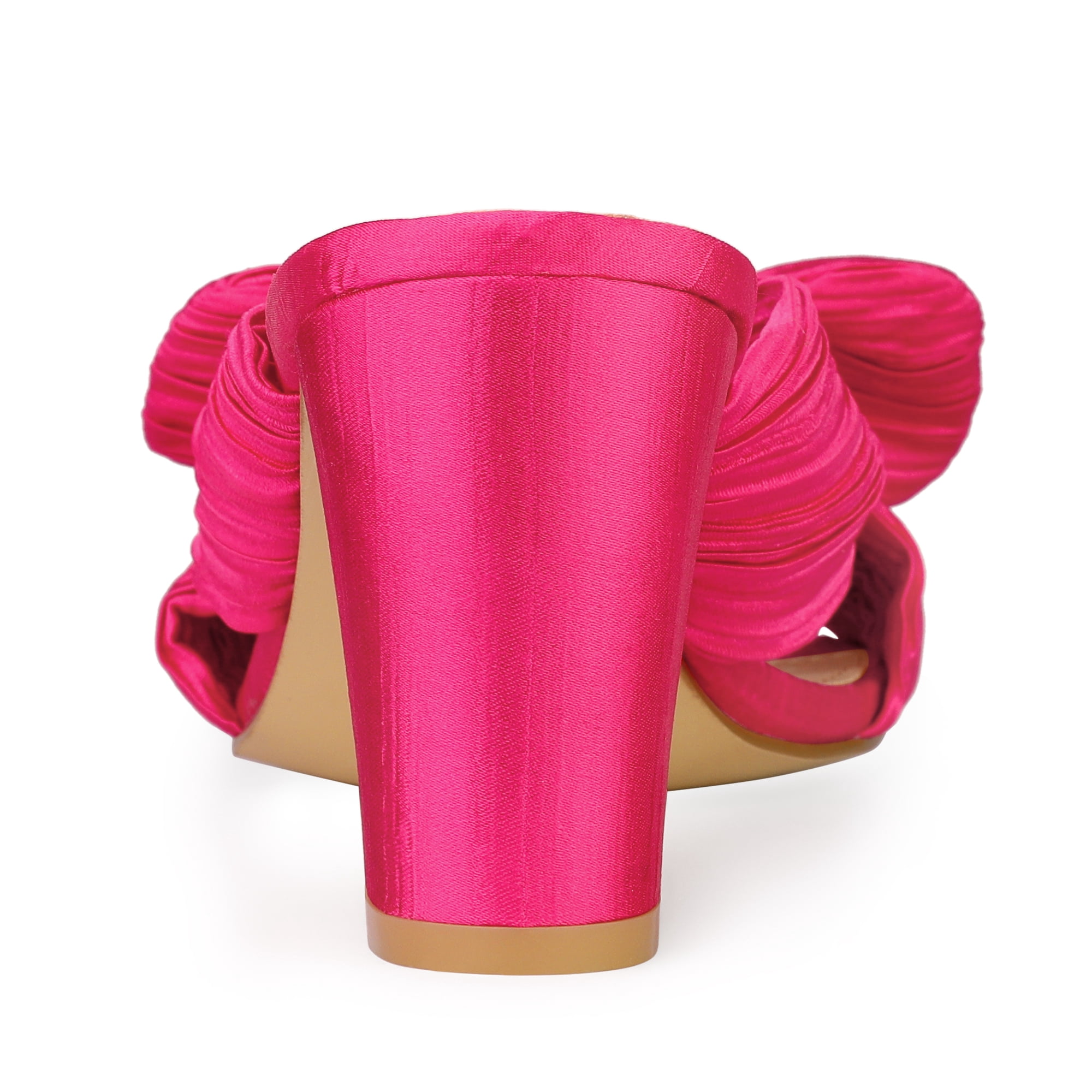 DARING DIVA Women's Pleated Bow Heels Slip on Chunky Heel Slouches Hot Pink 7