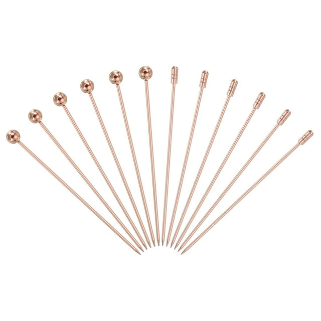 Uxcell 12 Pcs Palillos de Cóctel de Acero Inoxidable, 4.33" Palillos de Martini Reutilizables para Bebidas y Aperitivos, Oro Rosa
