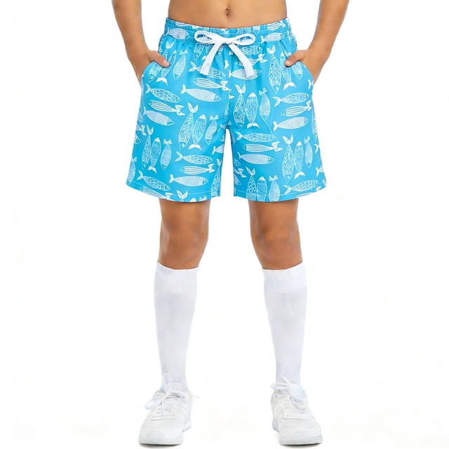 Niños Pantalones de Natación Casuales Impresos Cinco Centavos Pantalones de Natación para Niños, Pantalones Cortos de Vacaciones de la Playa de Poliéster Transpirable para el Surf de Verano Y el Jueg