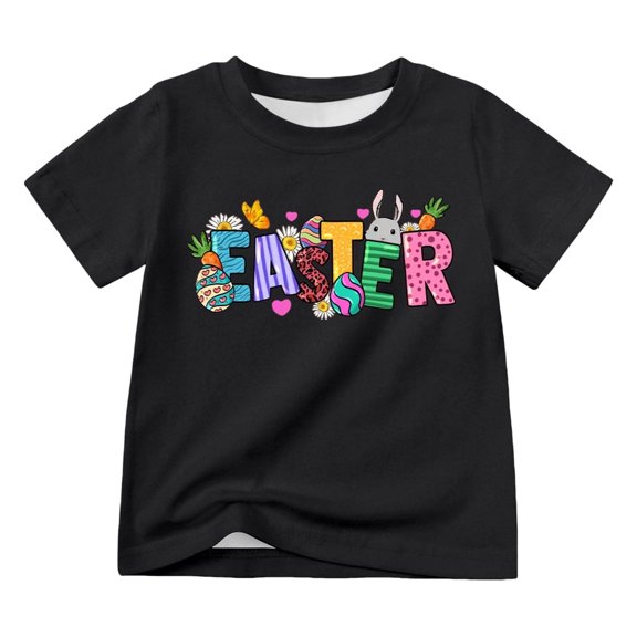 Toddler Girls Easter Bunny Graphic Cotton Round Neck Tee Short Sleeve Comfortable Spring Summer Casual Wear for Kids Daily Funny Outfits Black 6-7 Years