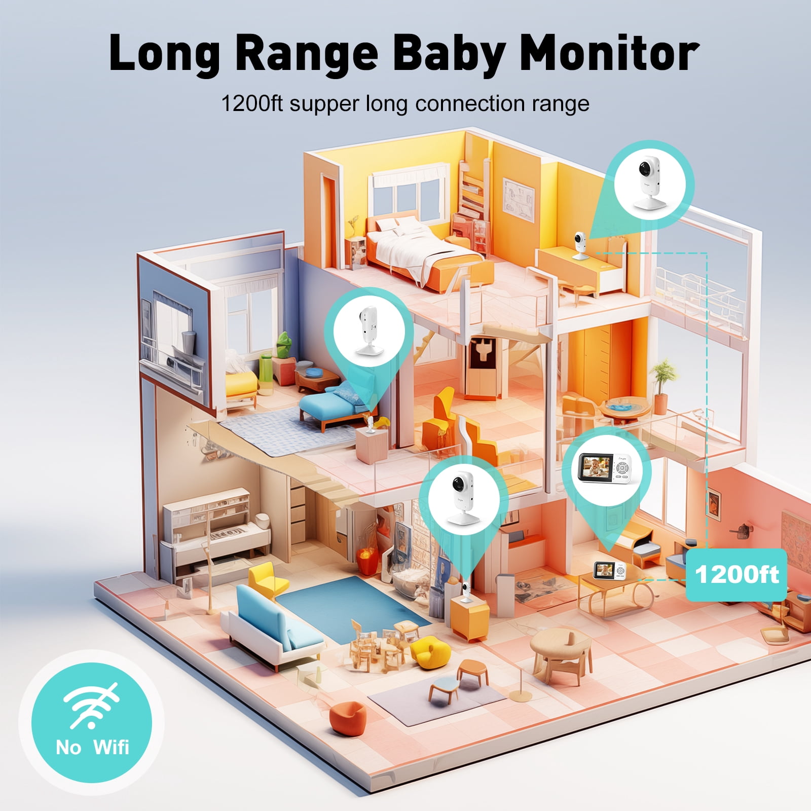 Simyke Dual Camera Video Baby Monitor, 2.8" LCD, Wireless, Night Vision, 2-Way Audio, App Access, 1200ft Range, Feeding Timer, Temperature Sensor, Portable for Home Use