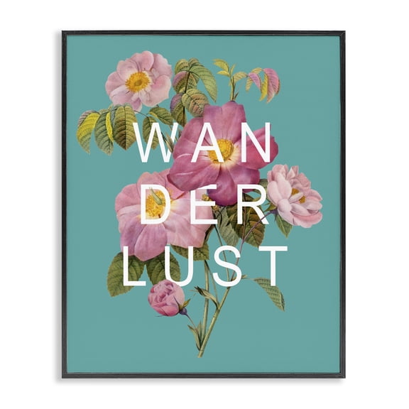 Stupell Industries Eclectic Teal Wanderlust Typography Over Floral Black Framed Giclee Art, 11 x 14, by Jessica Mundo