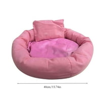 PureCasa 2-Piece Set of Dog Cat Bed for Autumn Winter, Thick Plush Polyester Soft Fluffy Kennel Cushion Sleeping Pad for Small Cats Dogs, Modern Home Decor, Round, 1 Pack, 16"x16", Pink
