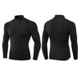 thumbnail image 5 of Performance Compression Long Sleeve Shirt High Elasticity Workout Running Training Athletic Fitness Top Quarter-Zip Stand Collar Top Black L, 5 of 6