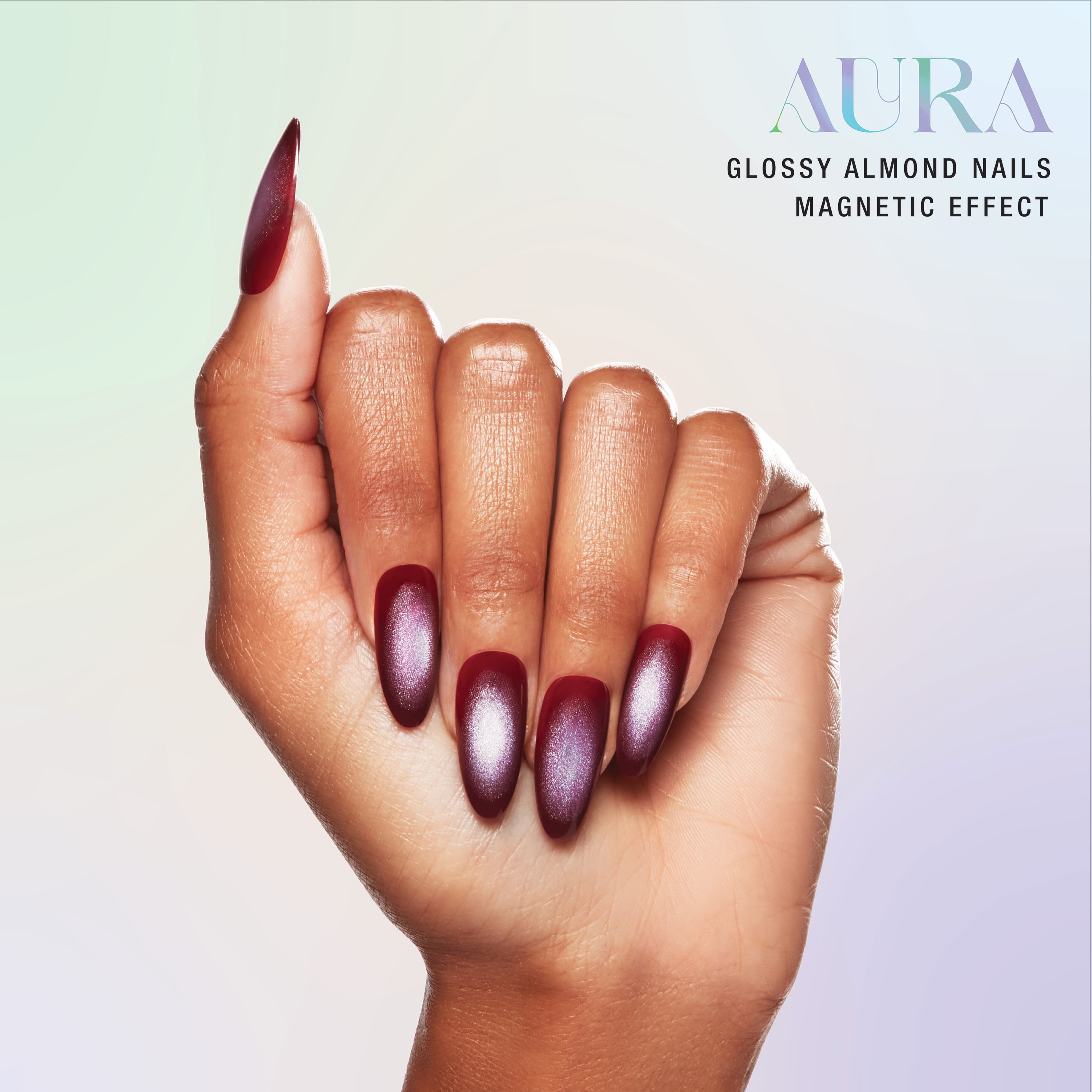 Salon Perfect Artificial Press on Nails, 196 Aura Deep Purple Magnetic, Long Almond Glue on Fake Nails, File & Nail Glue Included, 30 Nails
