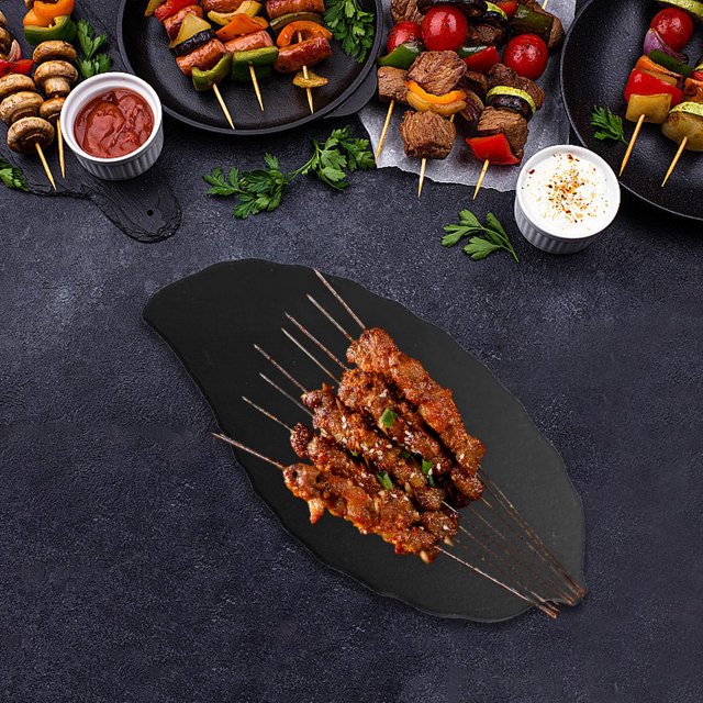 Plato de pizarra para servir Tabla de pizarra para quesos Bandeja de pizarra con forma de hoja para servir Tabla de pizarra Tabla de piedra para carnes Fiestas de 30x20cm