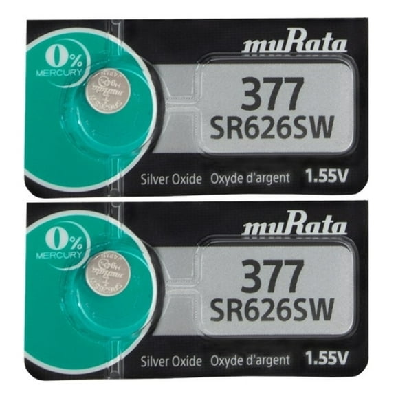 MuRata 377 Silver Oxide Button Battery (2 Pack)