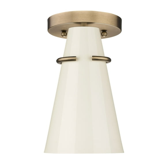Golden Lighting Reeva 1-light Semi-Flush Mount in Modern Brass and Glossy Ecru shade
