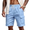thumbnail image 3 of Nestiefly Mens Linen Cargo Shorts Summer Casual Loose Elastic Waist Drawstring Lightweight Beach Vacation Shorts with Pockets 2026 Light Blue L, 3 of 8