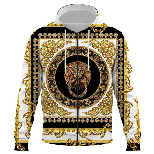 Sudadera con capucha de gran tamaño con cremallera y estampado 3D de lujo para hombre, sudadera de tendencia urbana de primavera y otoño, chaqueta con capucha de moda, ropa para hombre