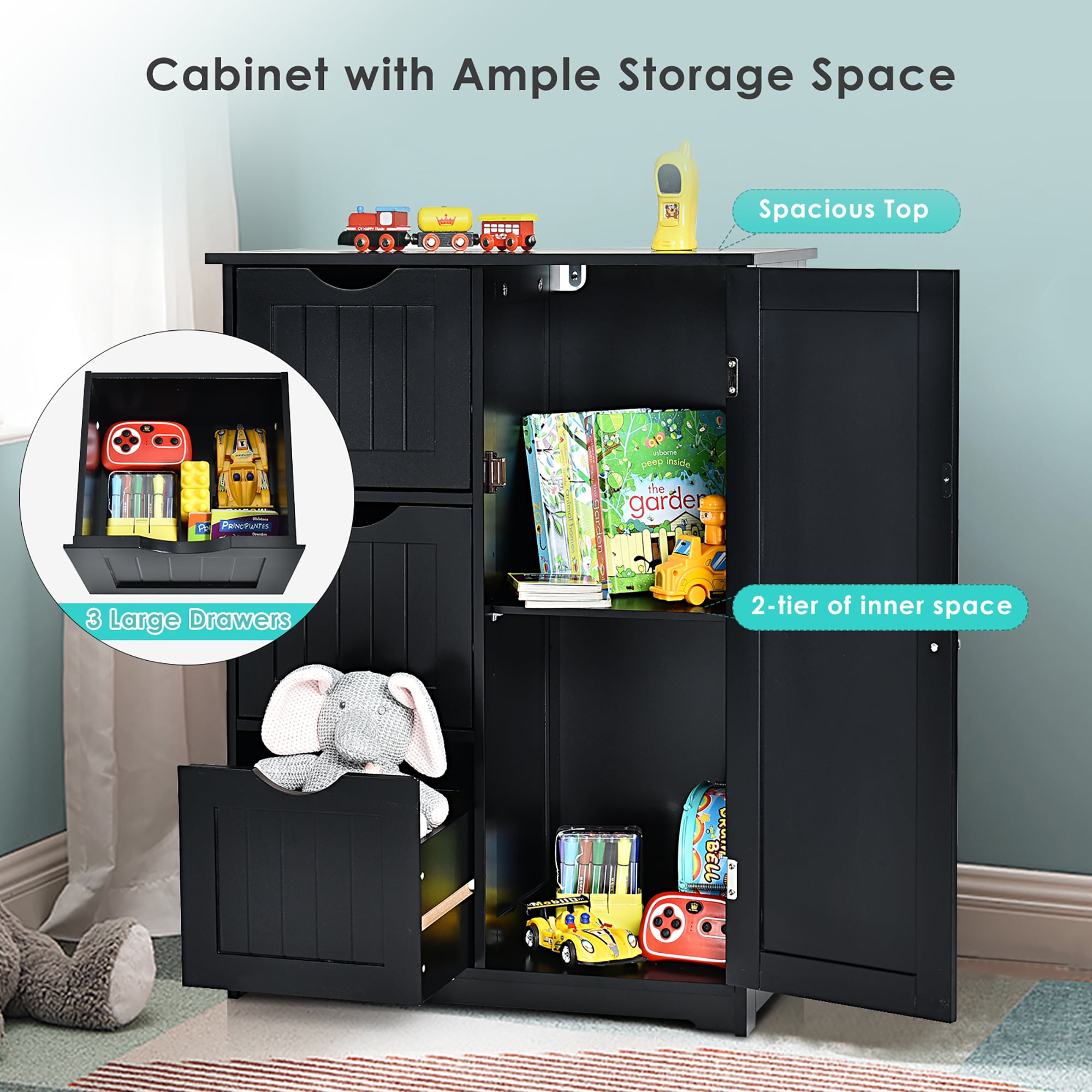 3-Drawer Bathroom Floor Cabinet Free Standing Side Storage Organizer  Nightstand Black, 1 unit - Fred Meyer