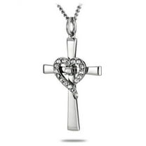 Women's Stainless Cross with Crystal Heart-Isaiah 46:4 by Shields of Strength