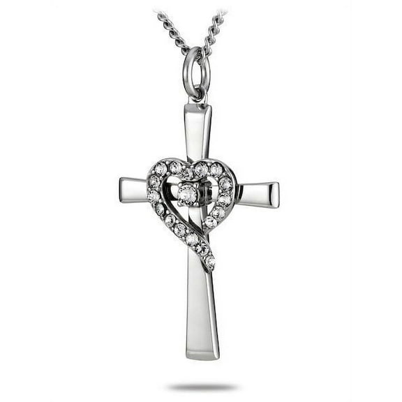 Women's Stainless Cross with Crystal Heart-Isaiah 46:4 by Shields of Strength