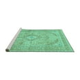 thumbnail image 2 of Ahgly Company Machine Washable Indoor Square Medallion Turquoise Blue Traditional Area Rugs, 7' Square, 2 of 4