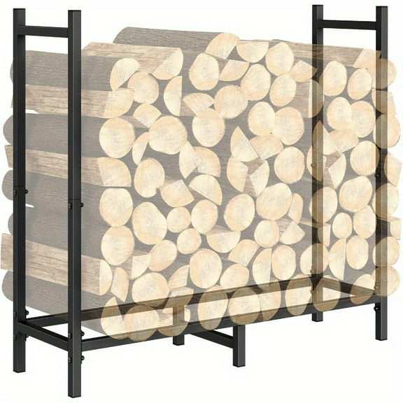 2.6FT Outdoor Indoor Firewood Rack Holder for Fireplace Wood Storage, Fire Log Stacker Stand, Heavy Duty Metal Logs Stand Stacker Holder for Fireplace Lumber Storage Carrier Organizer, Matte Black