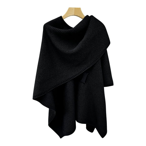Capa de punto elegante para mujer, chal liso con parte delantera grande, tejido con tacto calado, para otoño e invierno