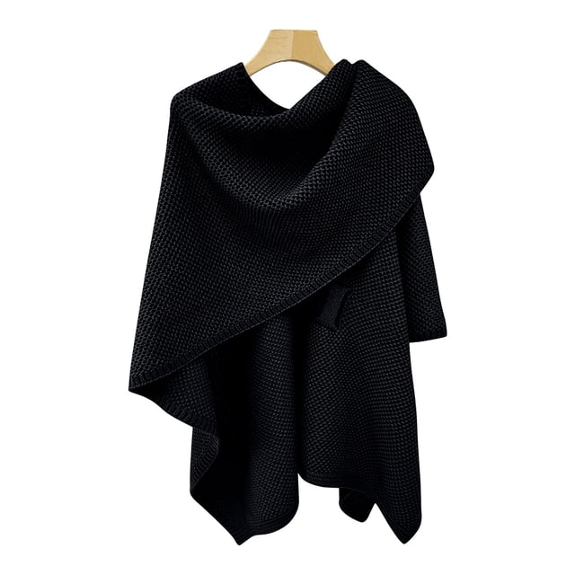 DPTALR Womens Solid Large Front Sweater Knitting Design Hollow Out Feel Wrap Topper Knitted Elegant Shawls Cape For Fall Winter