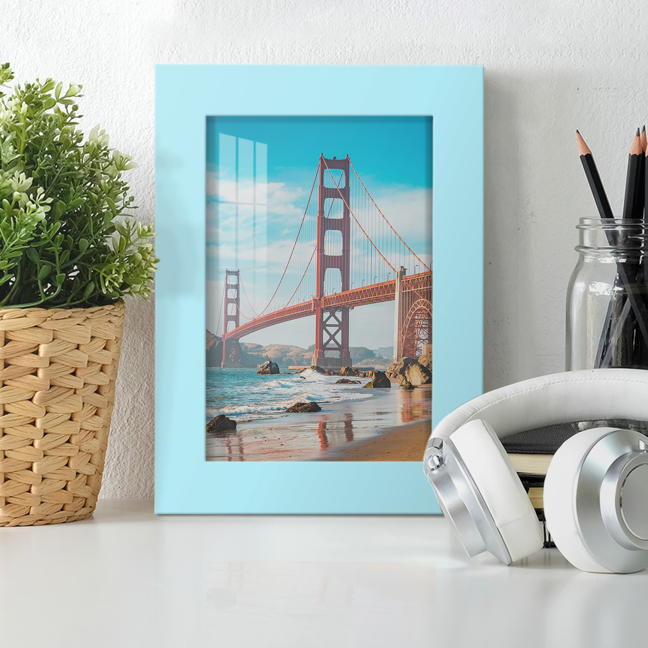 Modern 5 in. x 7 in. Light Blue Picture Frame (Set of 4)