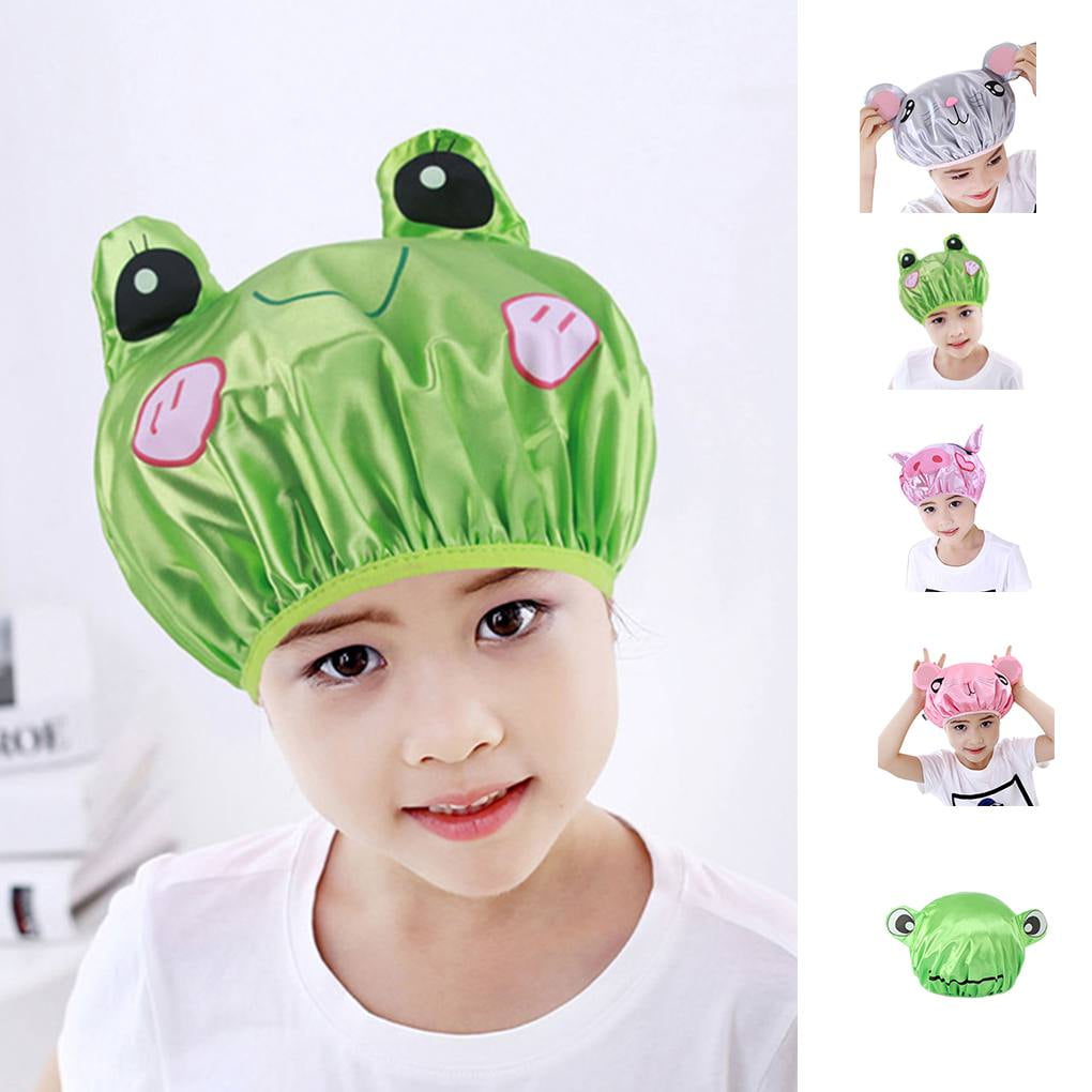  Cute Cartoon Green Caterpillars Convenient Double Layer  Waterproof Bath Cap Reusable Waterproof Beauty Salon Spa Bath Cap For Women  : Everything Else