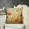 thumbnail image 2 of Poppy Flower Throw Pillow Cushion Cover, Flower and Buds on Ambient Grunge Background Retro Effects Bohemian, Decorative Square Accent Pillow Case, , Pale Brown Vermilion, 2 of 5