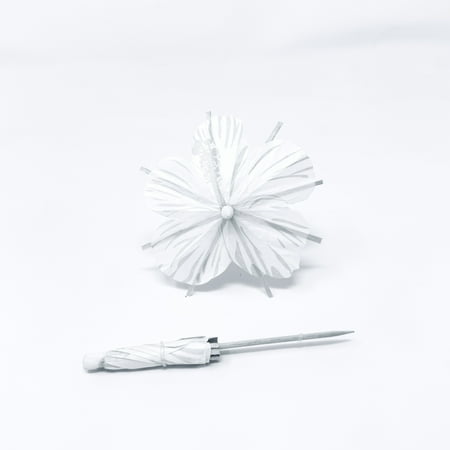 Drink Umbrella, Hibiscus Flower Tiki Luau Party Decor, White, 20 Count