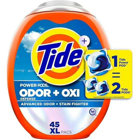 Tide Ultra OXI Power PODS with Odor Eliminators, Laundry Detergent PacS, For Visible and Invisible Dirt, 45 Count