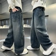 thumbnail image 6 of CAICJ98 Boy Baggy Jeans Casual Straight Wide Leg Jeans Kids Elastic Waist Loose Denim Pants with Pockets Jeans for Boys (Blue,13-14 Years), 6 of 7