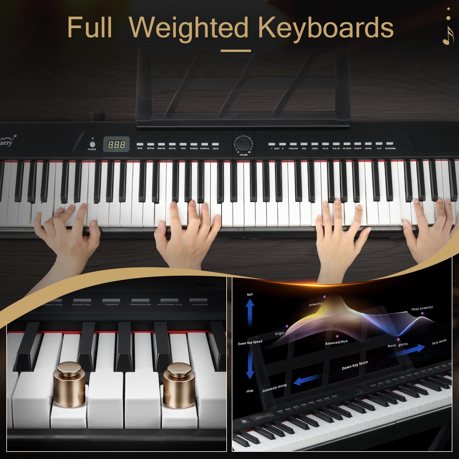 Hassch 88 Key Keyboard Piano with Stand and Bag, Semi-Weighted Standard Digital Piano with Headphones, Pedal and MIDI Bluetooth for Beginners, Black