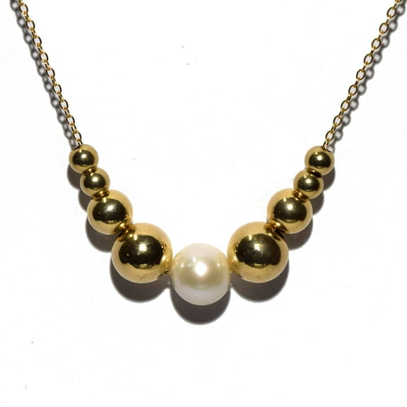 18.5" Add A Bead 14K Yellow Gold Filled Chain w/ Semi-Precious 8mm White Pearl Bead and Decending 14k YGF Beads
