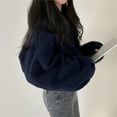 thumbnail image 5 of Women Fleece Zip Up Jacket Cute Y2K Winter Warm Trendy Crop Coat Shacket Outerwear Aesthetic Clothes Navy Blue XXL, 5 of 9