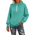 thumbnail image 2 of Women's Quarter Zip Hoodie, Soft Pullover Sweatshirt with Adjustable Hood, Long Sleeve Casual Streetwear for Everyday, Solid Color Comfortable Hooded Top for Women, Trendy Zip Up Design Mint Green, 2 of 7