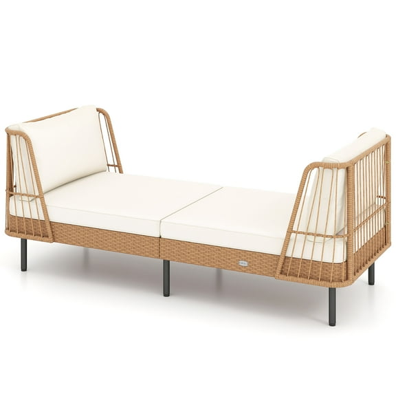 Gymax Patio Wicker Daybed w/Seat Back Cushions Robust Metal Legs For Backyard Porch