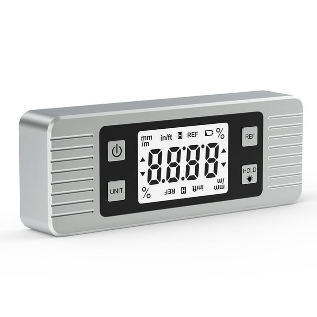 Graflsoa Digital Angle Finder with Magnetic Base, 90° Protractor, Inclinometer, Level Gauge, ABS Material, JD11 Model, Silver, 2 AAA Batteries Required (Not Included)