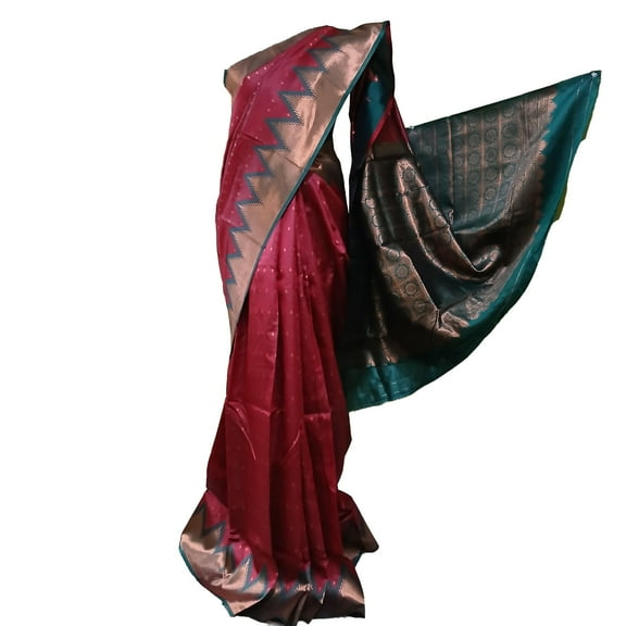 Ta la hi Collections Indian Traditional Silk Saree for Women with running Blouse Piece-Wine