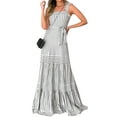 thumbnail image 3 of QAFOPEH Women Stripe Print Square Neck Sleeveless Lace Up Tie Waist Maxi Dress, 3 of 4