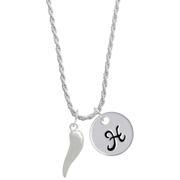 Delight Jewelry Good Luck Italian Horn Silvertone Script Initial Disc - H - Charm Necklace, 20"+3"