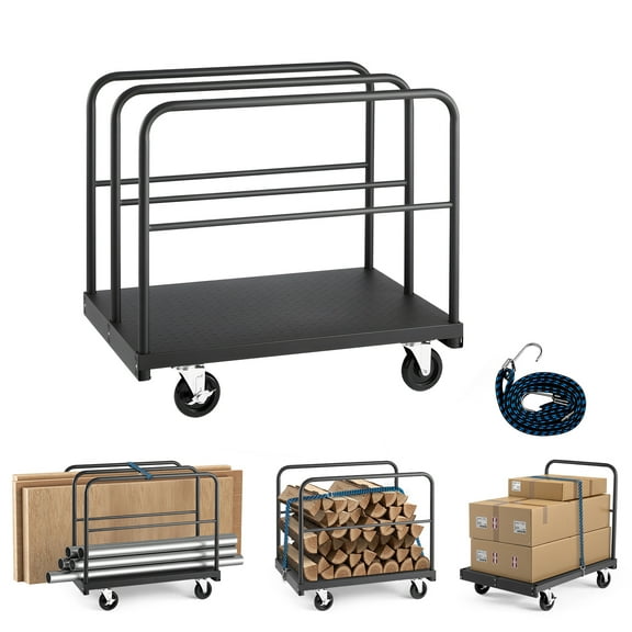 KFFKFF Heavy-Duty Drywall Cart Dolly, 1800 lbs Capacity, Versatile Steel Panel Truck with 5-inch Swivel Wheels, 36 x 24 inch Platform and 4 Side Rails for Industrial and Storage Use, Black