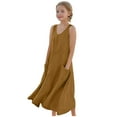 thumbnail image 2 of Luxalzxs Girls Summer Dress Trendy Casual Linen Sleeveless Crewneck Tank Dress Midi Sundresses Vacation Beach Swing Dress with Pockets 5-16 Years, 2 of 9