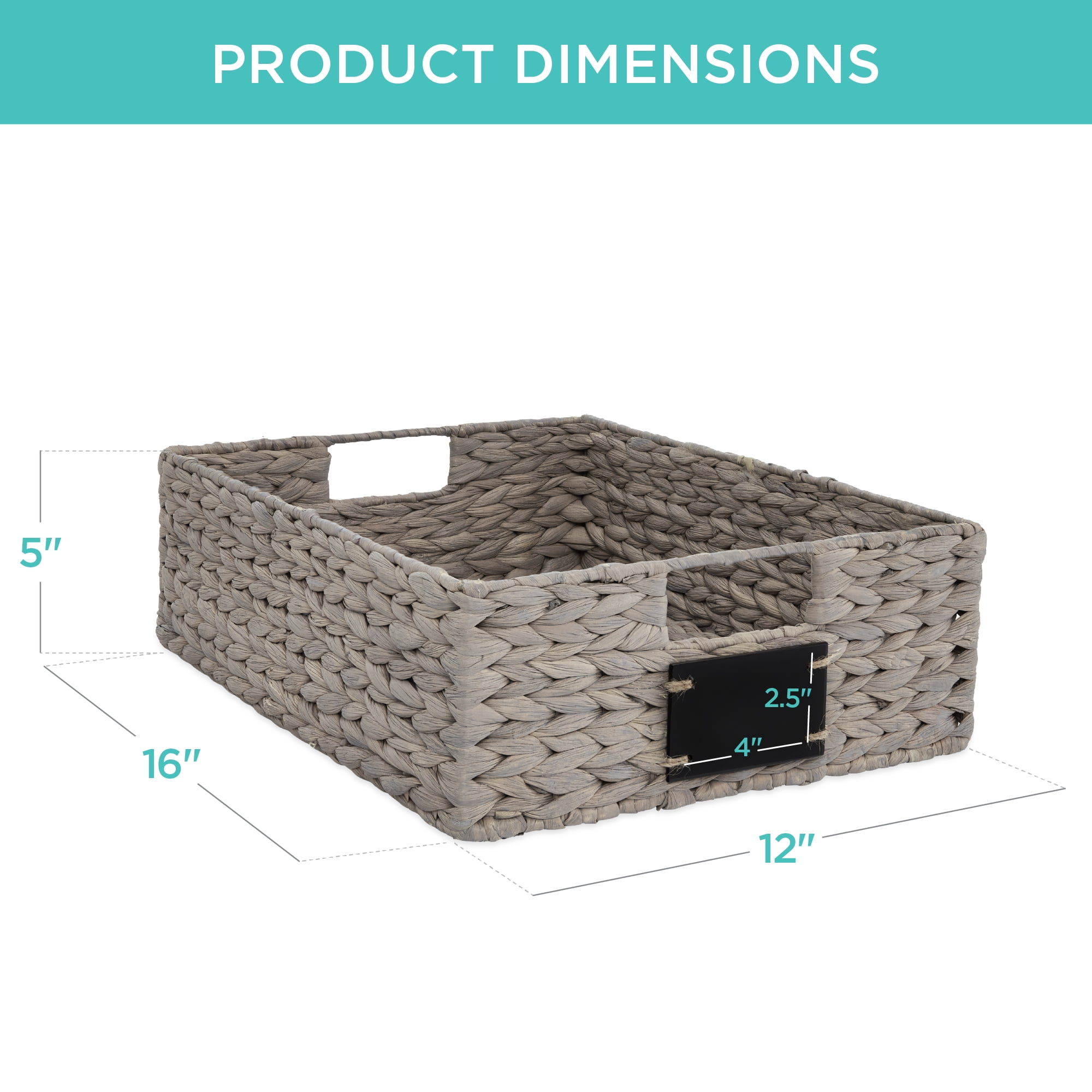Best Choice Products Set of 4 16x12in Woven Water Hyacinth Pantry Baskets w/ Chalkboard Label, Chalk Marker - Gray