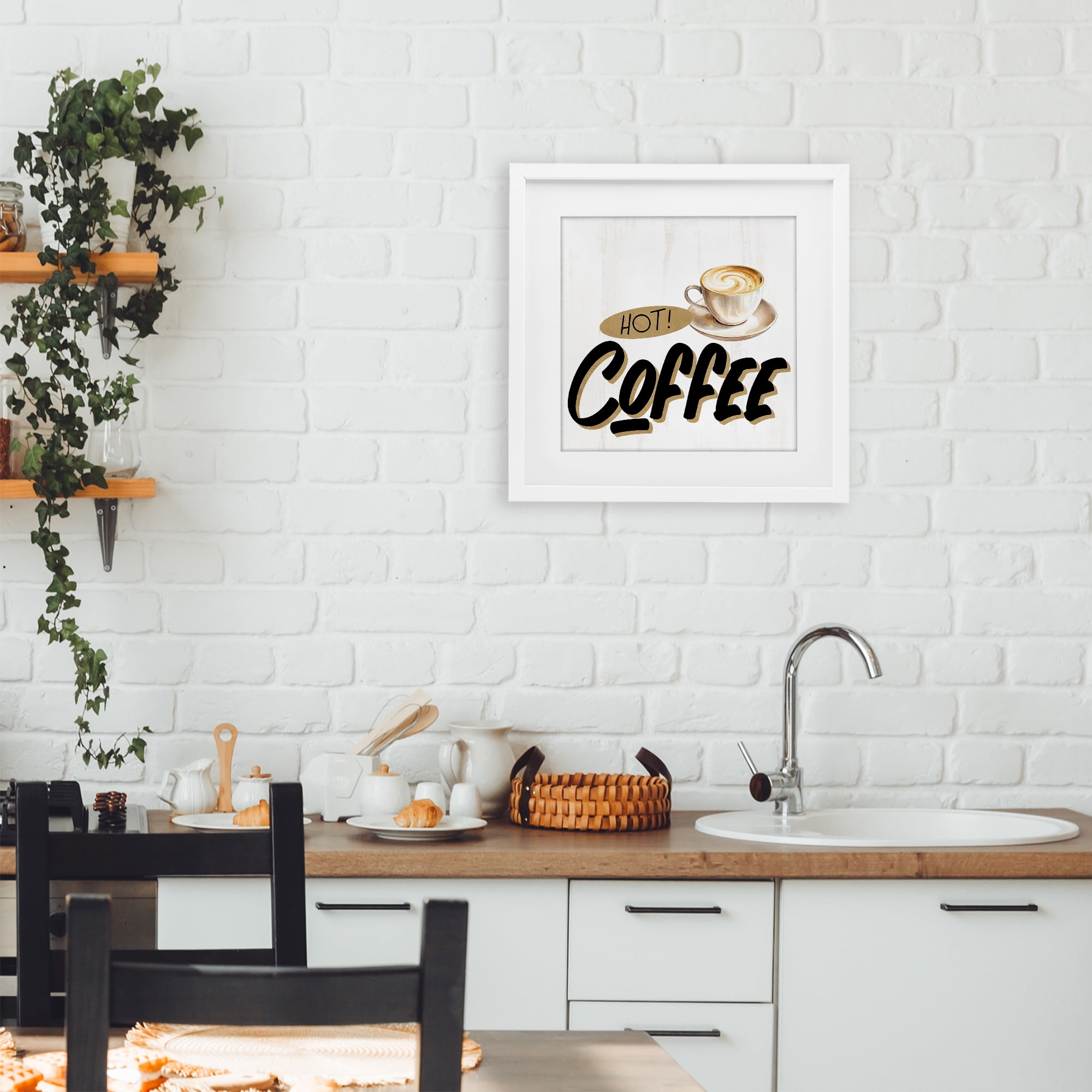 Stupell Industries Retro Fresh Hot Coffee White Framed Print Under Glass, design by Kim Allen