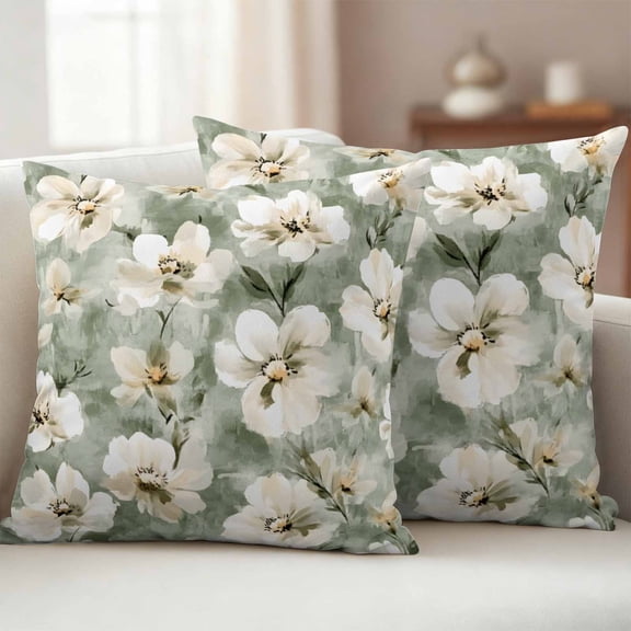 Pack of 2 Outdoor Pillow Covers 20x20 Inch Waterproof Sage Green Spring Floral Throw Pillow Covers,Decorative Couch Pillow Shams Protectors Summer Botanical Flowers Patio Pillowcases Cushion Covers