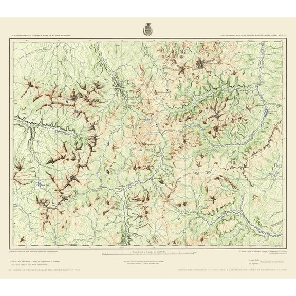 Topographical Map - Colorado Southwest Sheet - US Army 1877 - 23 x 26.05 - Vintage Wall Art